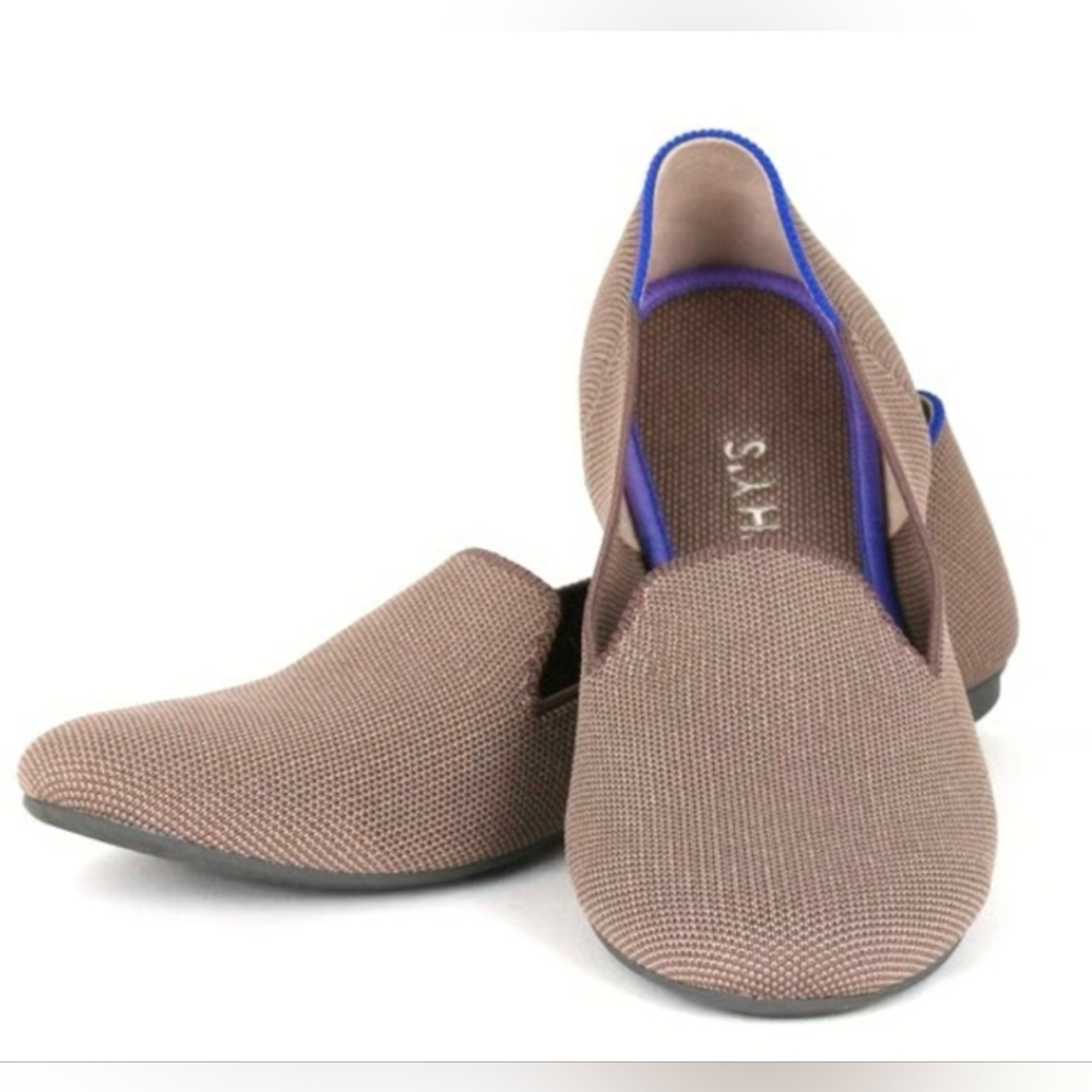 Rothy's Brown Knit Slip-On Loafers with Blue Trim - Picture 2 of 4